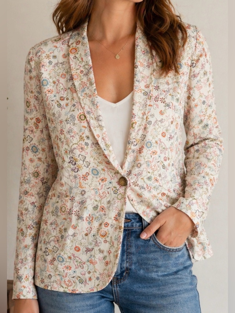 Christopher & Banks Floral cotton-Linen Blend Blazer – Size Large